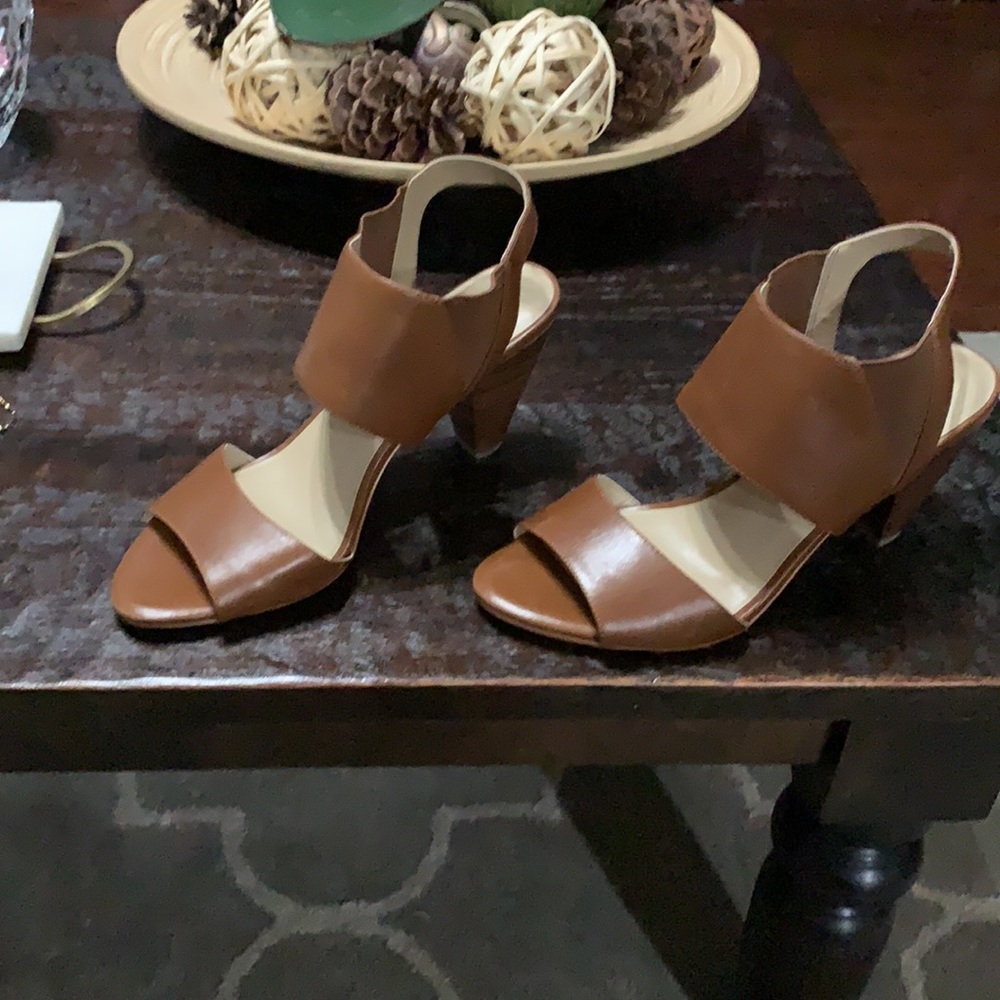Karl Lagerfeld Paris Floquet brown strappy leather sandal heels Size 9.5M - Picture 12 of 17